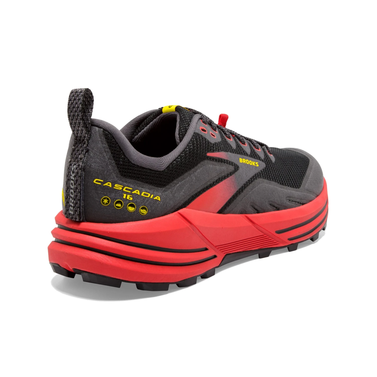 Brooks Mens Cascadia 16 - Black/Fiery Red/Blazing Yellow - Trail 4 Brooks Mens Cascadia 16 - Black/Fiery Red/Blazing Yellow - Trail - Image 4