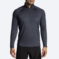 Brooks Mens Dash 1/2 Zip - Heather Concrete -Hoka Sales Store 211298 008 mf dash half zip mens long sleeve running shirt