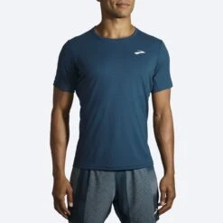 Brooks Mens Atmosphere Short Sleeve - Indigo Rush -Hoka Sales Store 211383 418 mf atmosphere mens short sleeve running shirt
