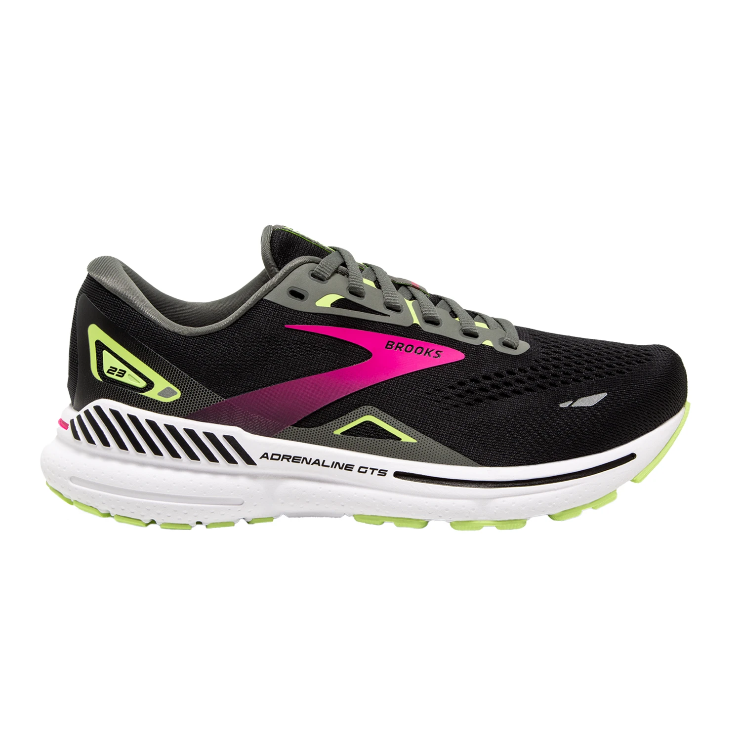 Brooks Womens Adrenaline GTS 23 - Black/Gunmetal/Sharp Green - Stability 1 Brooks Womens Adrenaline GTS 23 - Black/Gunmetal/Sharp Green - Stability