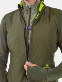 RonHill Womens Tech Hyperchill Jacket - Khaki/Citrus -Hoka Sales Store HYPERCHILL JACKET KHAKI25