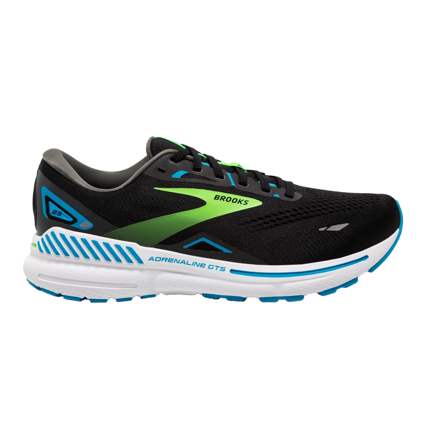 Brooks Mens Adrenaline GTS 23 Wide - 2E Width - Black/Hawaiian Ocean/Green - Stability 1 Brooks Mens Adrenaline GTS 23 Wide - 2E Width - Black/Hawaiian Ocean/Green - Stability